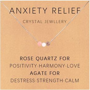 Healing Chakra Crystal Beaded Necklace with Wish Card Spiritual Anxiety Stone Beads Chocker Necklace Yoga Meditation for Women Girls Jewelry Birthday Gifts