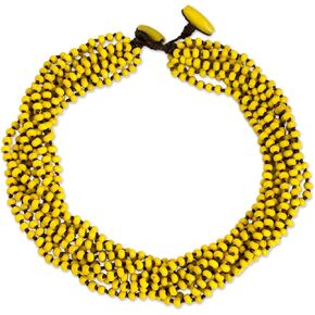 NOVICA Artisan Handmade Wood Torsade Necklace Beaded Jewelry Yellow No Stone Recycledupcycled Thailand Misted Buttercup Primrose Eco Friendly Nature [19 in min L x 20.5 in max L x 1 in W] ' Phrae