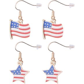 USA Flag Necklace Earrings for Women Girls Independence Day Jewelry for Men Boys 4th of July Accessories for Teens