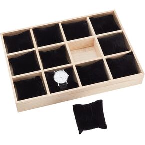 PH PandaHall 12 Slots Wooden Watch Organizer Tray Watch Display Holder with Removable PU Leather Pillows, Stackable Jewelry Bracelet Storage Tray for Drawer Watch Display Showcase, White