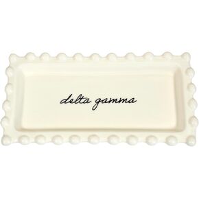 Sorority Shop Delta Gamma Jewelry Dish - Rectangular Gloss Finish Ceramic tray with Sorority Name in Cursive Script, Multi-Function Ceramic Ring Dish, Ideal for Jewelry and Keys