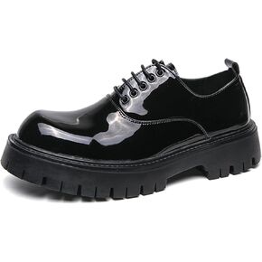 Men's Polishing Leather Lace-Up Chunky Heels Oxfords Lug Sole Fashion Round Toe Formal Business Shoes Comfortable Non-Slip Walking Sneakers
