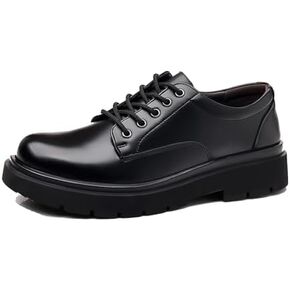 Mens Leather Lace Up Platform Dress Oxford Shoes Modern Comfortable Classic Chunky Heel Business Casual Formal Shoes for Wedding Work Party