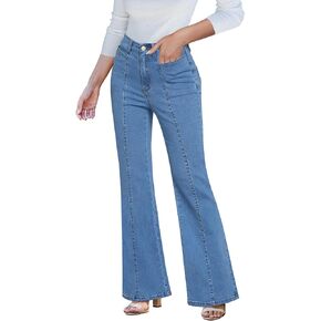 luvamia Flare Jeans for Women High Waisted Wide Leg Trendy Seamed Front Stretchy Denim Jean Pants Pockets Trouser Jeans
