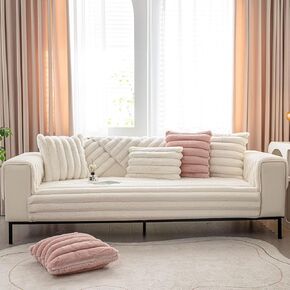 vctops 3D Striped Faux Fur Couch Cover Thick Warm Soft Sofa Cover Non Slip Fuzzy Plush Furry Sofa Slipcovers Shaggy Cozy Washable Furniture Protector for Pets, Kids (Greyish Blue,36"x63")