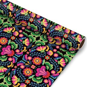 JarThenaAMCS Halloween Wrapping Paper -Mini Roll- 17in x 32.8Ft Day of The Dead Mexican Floral Gift Wrap Paper for Party Wrapping Supplies