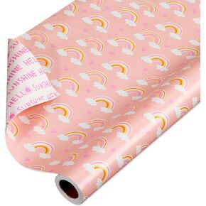 American Greetings 175 sq. ft. Reversible Wrapping Paper for Baby Showers, Kid's Birthdays and All Occasions, Rainbows and Hearts (1 Roll, 30 in x 70 ft.)
