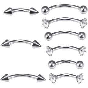 Dyknasz Eyebrow Piercing Jewelry Surgical Steel Curved Barbell Tiny Eyebrow Ring Vertical Labret Lip Jewelry Ear Rook Small Belly Button Ring for Women Men 16g 6mm/8mm/10mm