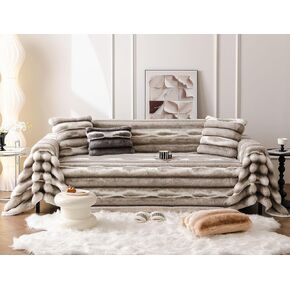 vctops Faux Rabbit Fur Sofa Covers for Sectional Sofa Luxury Gradient Color Couch Cover for Dogs Grey Ombre Loveseat Covers Futon Cover L Shaped Cover Washable Couch Protector (Dark Grey,71"x79")
