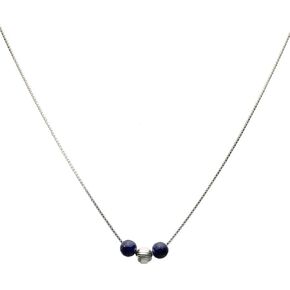 Blue Lapis Stone Station Sterling Silver Bead Box Chain Necklace 16"