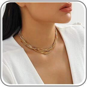Snake Chain Necklace for Women Chunky Gold Necklace Punk Herringbone Chain Necklace 14K Gold Statement Necklaces Layered Chain Choker Necklace Jewellery Gifts
