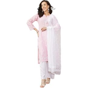 Ada Hand Embroidered Indian Chikankari White Chiffon Dupatta Stole for Women A511215