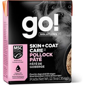 Go! Solutions Skin + Coat Care Wet Dog Food - Turkey and Salmon Pâté with Grains - Complete & Balanced Nutrition for All Life Stages, 12.5 oz