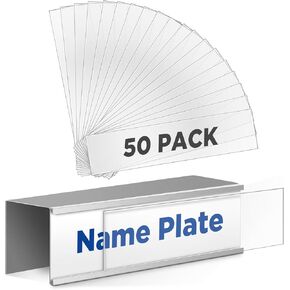 50 Pcs 8" x 2" Nameplate Insert Clear Plastic Protective Name Tag Covers Desk Nameplates Covers for Nameplate Holder Surface Home Office Supplies (Not Include Name Tags)