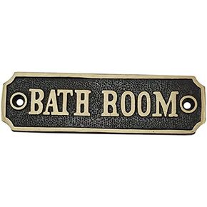 Adonai Hardware "BATH ROOM" Brass Door Sign (Antique Brass)