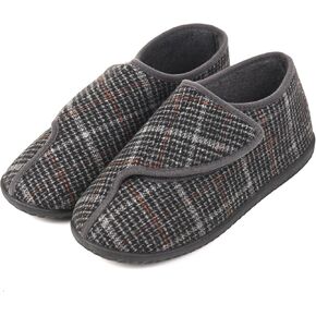 Men's Memory Foam Diabetic Slippers, Extra Wide Adjustable House Shoes for Swollen Feet, Arthritis, Edema, Soft Comfortable Non-Slip Slippers for Indoor and Outdoor Use