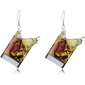 ONLYJUMP 3D Simulation wine glasses Earrings for Women Beer Mug Earrings Lightweight Dangle Drop Earrings Yellow Whisky Earrings Funny Acrylic Food Earrings
