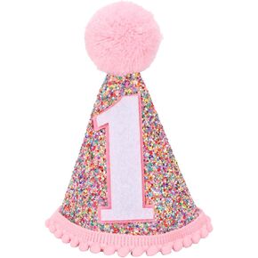 Rainbow Cone Birthday Hat, Glitter Birthday Hat, Perfect Birthday Party Decoration for Boys and Girls