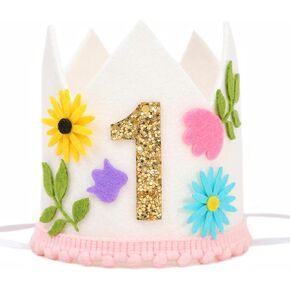 Wild Flower 1st Birthday Hat - Little Wild Flower 1st Birthday Decorations, Our Little Flower Is Turning One Birthday Crown, Spring 1st Birthday Decor, Girl First Birthday Hat
