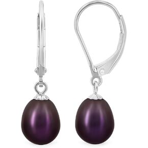 KEZEF Freshwater Cultured Pearl Drop Earrings, 14K Gold Plated Sterling Silver, 7-8mm Dangle Earrings for Women, Leverback, Hypoallergenic Pearl Earrings for Women, White/Yellow Gold