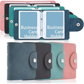 4 pcs Business Card Holder Organizer, PU Leather Business Card Book, Business Card Organizer Name ID Card Holder for Men & Women