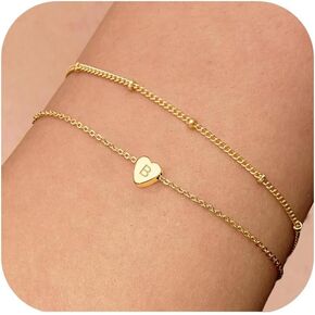 Gold Initial Bracelets for Women, 18K Gold Plated Letter A-Z Initial Bracelet Heart Bracelet Stacks Cute Monogram Bracelet Dainty Gold Bracelets for Women Jewelry Gifts for Women Teen Girls