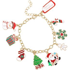 Christmas Charm Bracelet for Women,Santa Claus Snowman Tree Socks Pendant Bracelet,Adjustable Alloy Drop Bracelet for Women Xmas Party Costume Accessories Gift