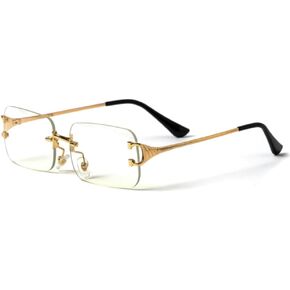 Vintage Retro Trendy Style Designer Rimless Clear Lens Rectangular Gold Wire Frame Metal Unisex Square Frameless Men’s Women Clear Tint Rectangle Hip Hop Eye Glasses