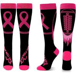 2 Pairs Breast Cancer Socks for Women Men, Pink Ribbon Football Compression Socks Cancer Awareness Knee High Socks in Saudi Arabia