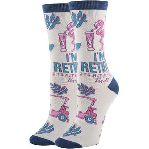 ooohyeah Women's Novelty Fun Saying Retirement Crew Socks, Funny Crazy Dress Socks, Retired