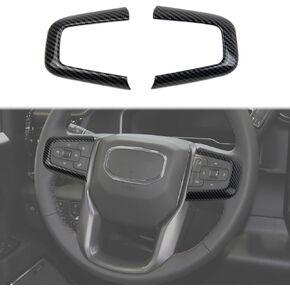 Korlot Carbon Fiber Outlook Steering Wheel Interior Cover Trim Accessories for GMC Yukon/Yukon XL 2021+ for Sierra 1500 2019+ Sierra 2500 3500 2020+