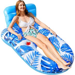 عوامة حمام السباحة القابلة للنفخ، كراسي عائمة قابلة للنفخ للبالغين، كرسي حمام سباحة مع حامل مشروبات، مسند ظهر، مسند للقدمين وتصميم كبير الحجم، مناسب لحمامات الشمس المنفجرة في النهر والبحيرة in Kuwait
