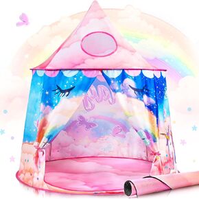SULIFEEL Kids Play Tent Pop Up Tent with Mat for Toddler Girls and Boys Ages 1 + Years Party Children Foldable Tent Birthday Toy for Baby Garden Theme Playhouse Indoor Games