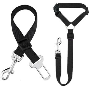 SunGrow Elastic Nylon Ferret Seat Belt, 24" - 36", Adjustable Black Harness, Elastic Tether with Metal Buckles, 2 Pcs per Pack