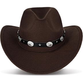 SAFIGLE Cowboy Hat Western Cowgirl Hats Brown Wide Brim Fedora Hat Classic Cowboy Costume Dress Up Outfits Western Party Accessories (56-85cm)