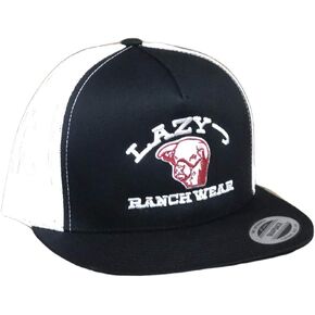 Lazy J Ranch Wear Black and White 4" Embroidered Cap Western Cowboy Theme.