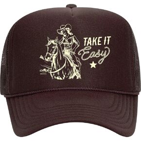 Take It Easy Cowgirl Trucker Hat | Trendy Cowboy Cute Western | Premium Mesh Foam Snapback Hat for Men & Women