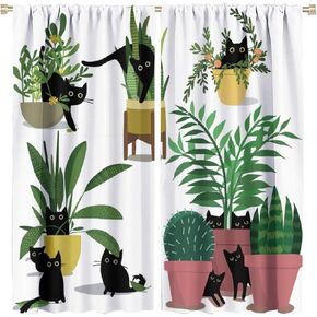 Bohemian Minimalism Cat Curtains, Cute Kitten in Different Poses Solid Or Line, Blackout Thermal Insulation Rod Pocket Window Treatments for Living Room Bedroom Bathroom (21x45in) x2 Panels