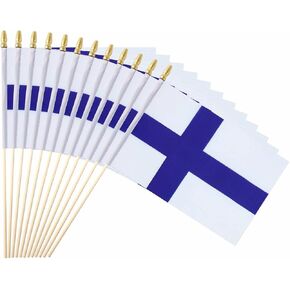 25Pack Small Finland Flag Handheld Mini Finnish Flags on Stick 5x8 Inch