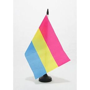 Pansexual Table Flag 5'' x 8'' - pansexuality Desk Flag 21 x 14 cm - Black plastic stick and base - AZ FLAG