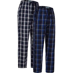GLOBAL Men 100% Cotton Pajamas Plaid Pants Yarn-Dyed Comfy Trousers Pjs Drawstring Elastic Waistband Soft Woven Sleepwear