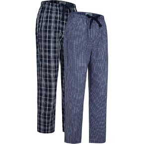 GLOBAL Men 100% Cotton Pajamas Plaid Pants Yarn-Dyed Comfy Trousers Pjs Drawstring Elastic Waistband Soft Woven Sleepwear