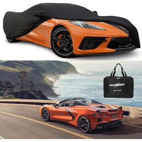 Indoor Car Cover for Corvette C2 C3 C4 C5 C6 C7 C8,Stretch Satin Indoor Car Cover Dust-Proof Protection Full Coverage Indoor Car Cover with Storage Bag for Chevy Corvette,Black