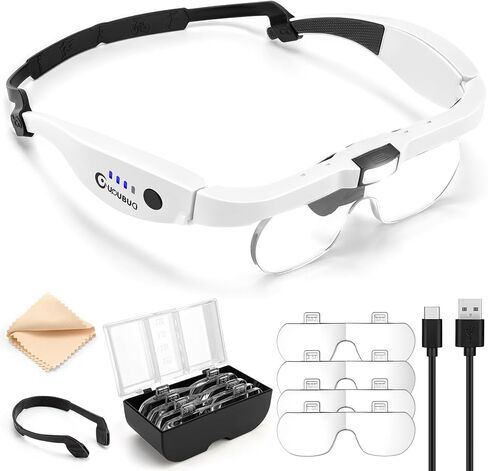 Magnifying Glass with Light, 1.5X-5.0X Magnifying Glasses, Rechargeable Magnifying Headset with Light, Head Magnifier with 4 Detachable Lenses, Magnifying Glasses for Close Work Crafts Jewelry in Saudi Arabia