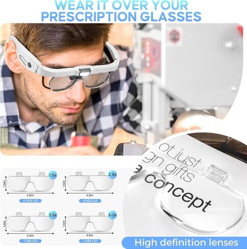 Magnifying Glass with Light, 1.5X-5.0X Magnifying Glasses, Rechargeable Magnifying Headset with Light, Head Magnifier with 4 Detachable Lenses, Magnifying Glasses for Close Work Crafts Jewelry in Saudi Arabia