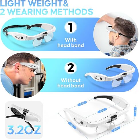 Magnifying Glass with Light, 1.5X-5.0X Magnifying Glasses, Rechargeable Magnifying Headset with Light, Head Magnifier with 4 Detachable Lenses, Magnifying Glasses for Close Work Crafts Jewelry in Saudi Arabia