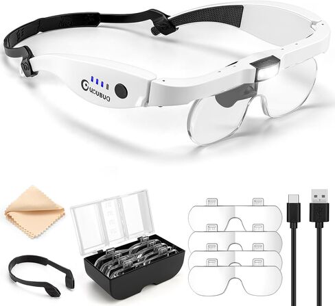 Magnifying Glass with Light, 1.5X-5.0X Magnifying Glasses, Rechargeable Magnifying Headset with Light, Head Magnifier with 4 Detachable Lenses, Magnifying Glasses for Close Work Crafts Jewelry in Saudi Arabia