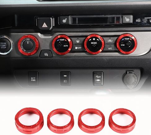 Interior Decorated Button Knob Covers Compatible with Toyota Tacoma 2023 2022 2021 2020 2019 2018 2017 2016, 2WD/4WD Temp Air Conditioner AC Switch Audio CD Aluminum Alloy Knob Ring (Black - Mech) in Saudi Arabia