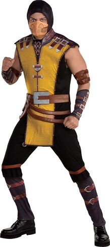 Mortal Kombat Scorpion Costume for Men - Mortal Kombat Costume Includes Jumpsuit, Face Mask, Arm Bands, & Gauntlets - Costumes for Halloween, Birthday Parties & Themed Events in Saudi Arabia