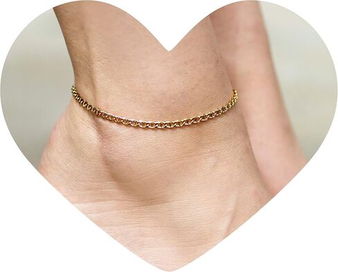 LIFETIME JEWELRY للسيدات خلخال ذهبي 3 ملم سوار الكاحل بسلسلة مارينر مطلية بالذهب 24 قيراط in Kuwait